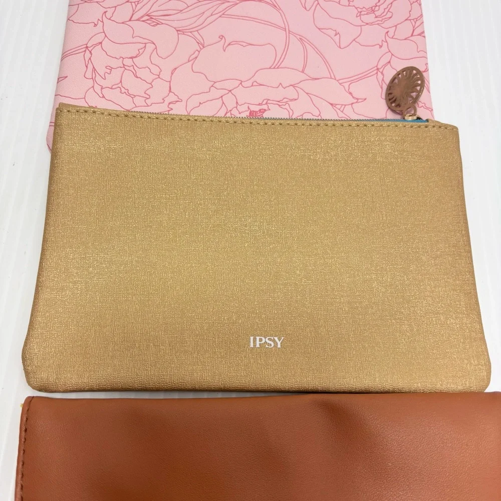 IPSY‎ Set of 3 Pouches/Make up/Cosmetic Bags Gold, Pink, Brown